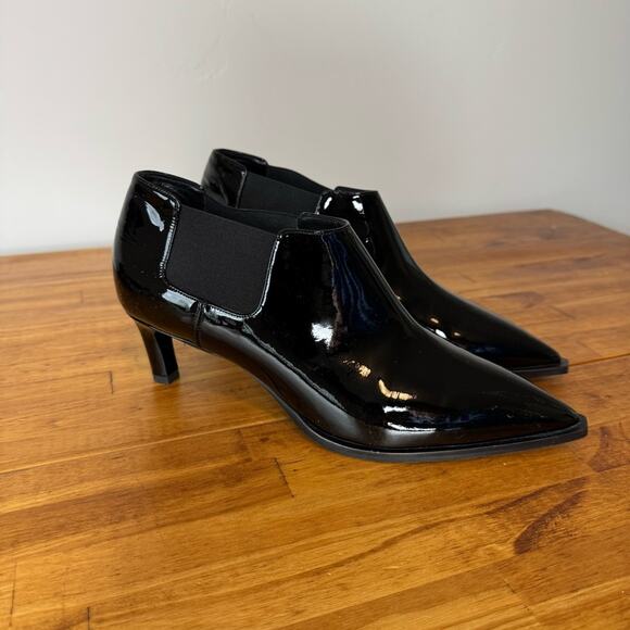 Aquatalia Weather Proof Black Patent Leather Short Ankle Boots Size 10.5 - Picture 1 of 7
